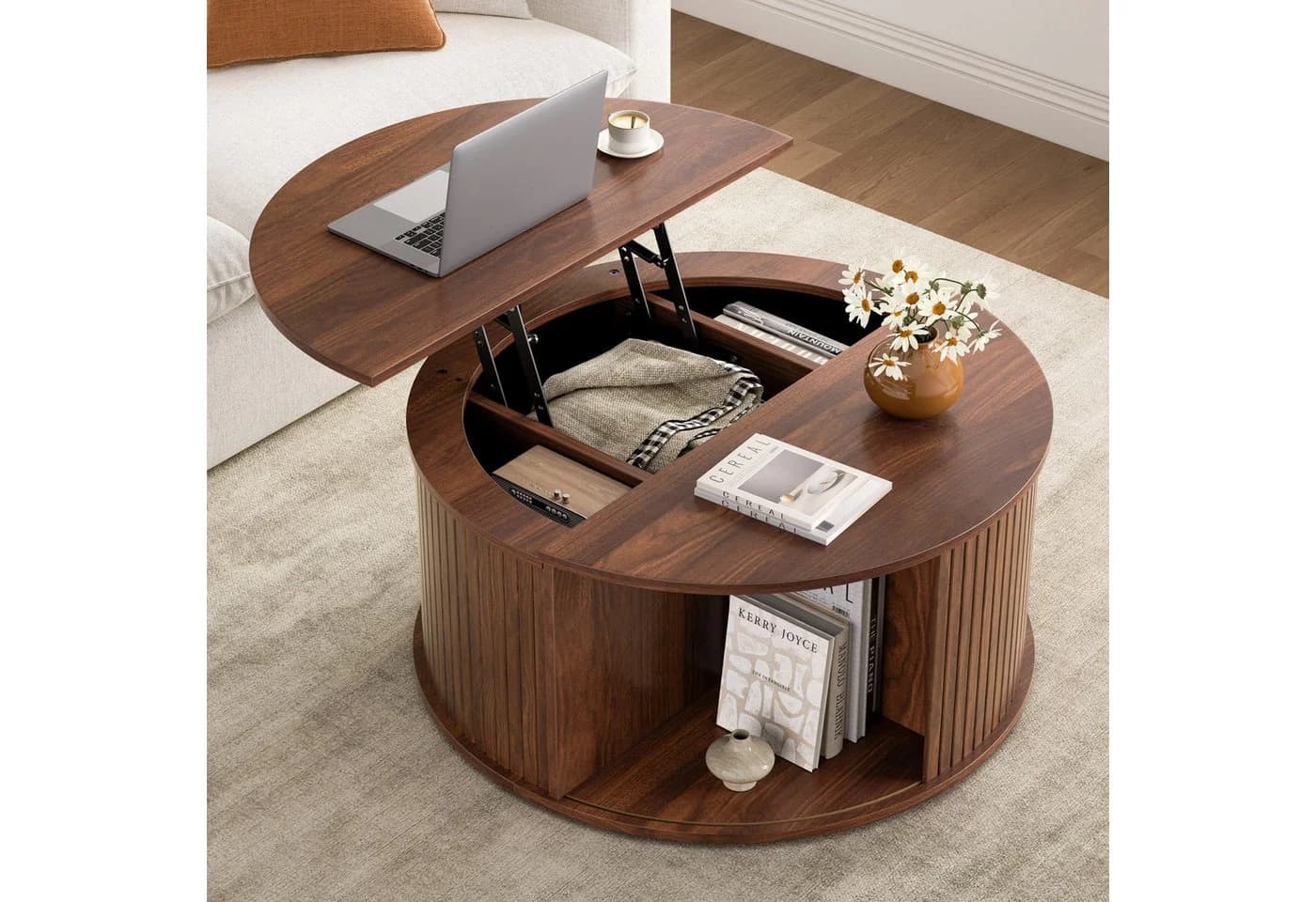 FABATO Couchtisch mit Liftfunktion braun rund modern - Bild 4