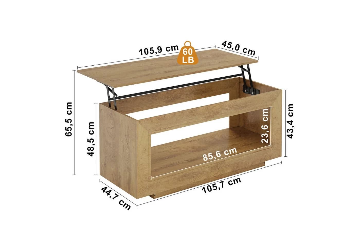 FABATO Hebbarer Couchtisch Naturholz mit Stauraum