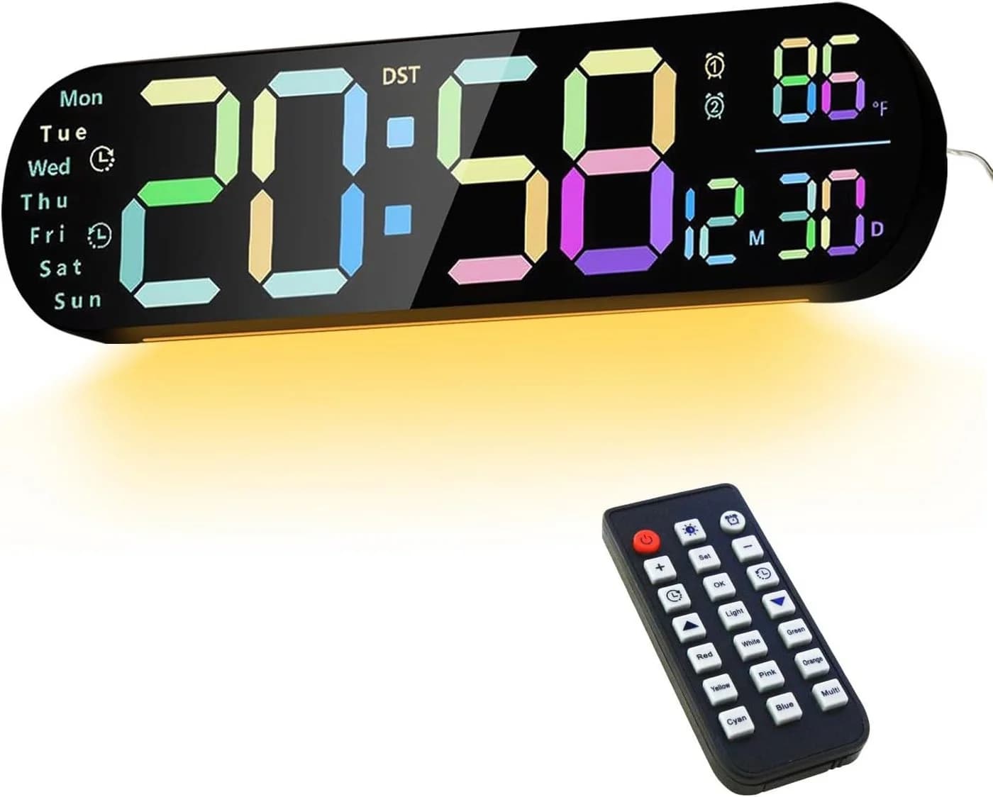 Luckice Digitale Wanduhr mit RGB-Nachtlicht und Fernbedienung - Bild 2