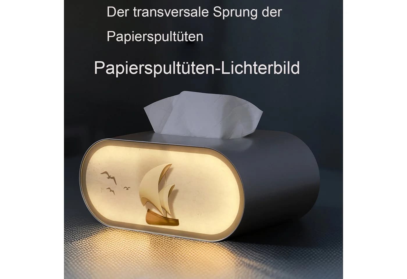 ibettertec Taschentuchbox mit LED-Nachtlicht Silber Dimmbar