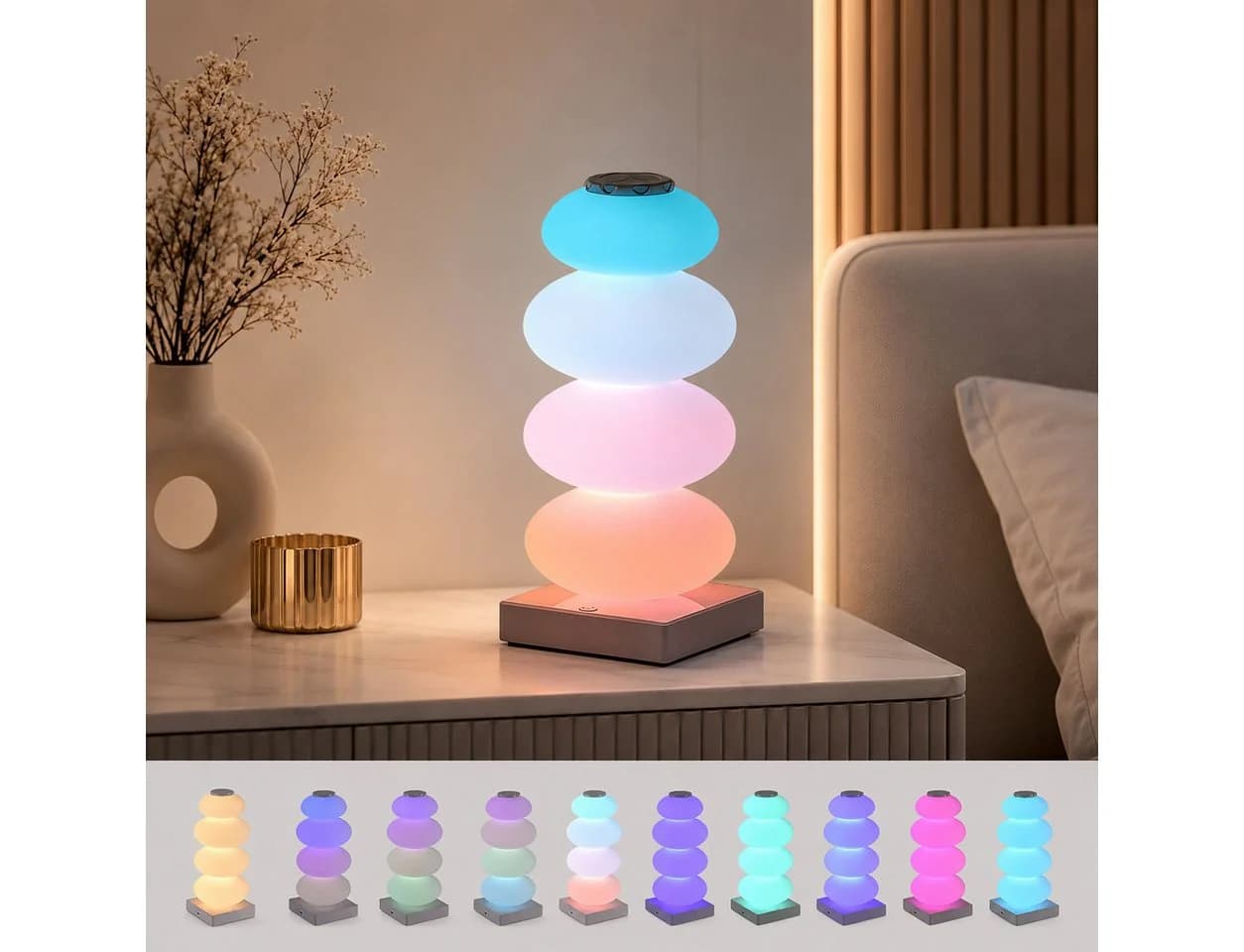 Luckice LED Nachttischlampe RGB Touch-Tischlampe Süßigkeitenkürbis-Design - Bild 2