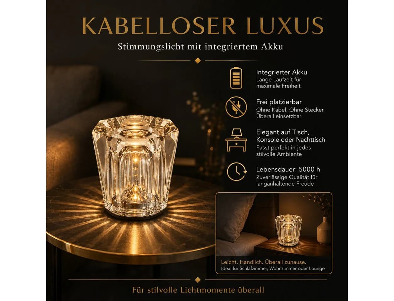 Luckice LED Kristalllampe kabellos wiederaufladbar - Bild 5