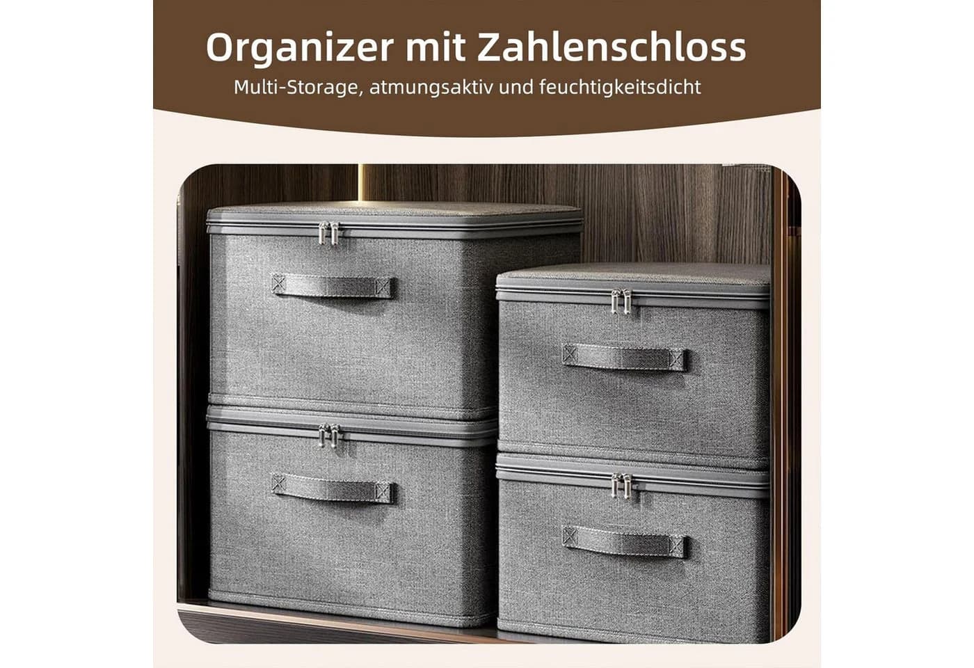 Luckice Aufbewahrungsbox Grau Faltbar mit Reißverschluss und Griffen - Bild 3