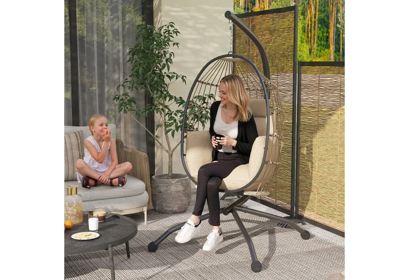 Luckice Hängesessel Beige mit Kissen & Ständer - Bild 5