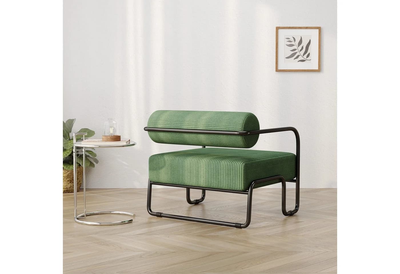Luckice Loungesessel Grün Corduroy Metallgestell Modern - Bild 5