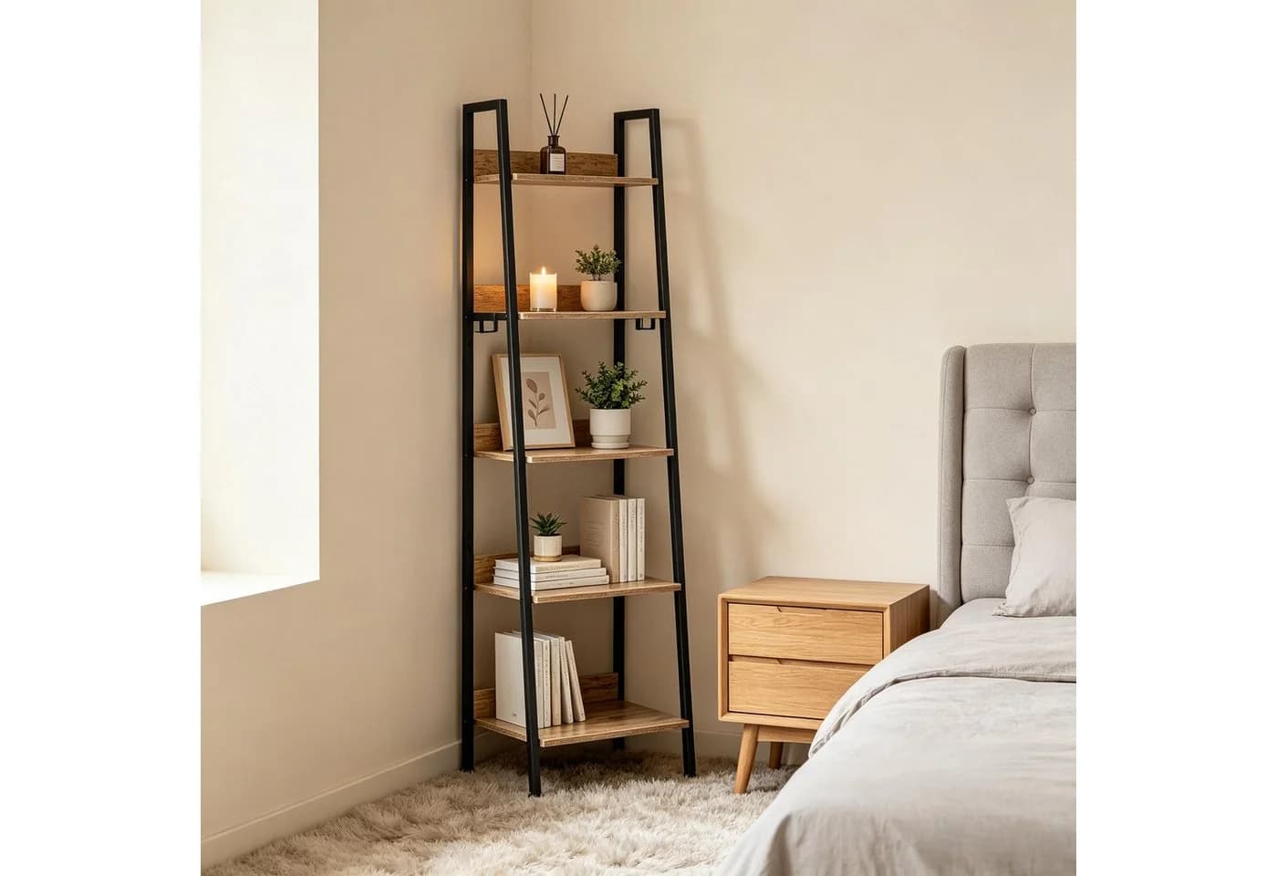 ibettertec Bücherregal Industrial-Stil 5-stufig Schwarz Metallrahmen MDF - Bild 3