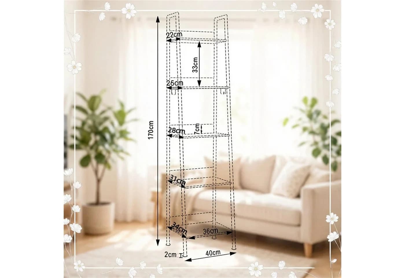 ibettertec Bücherregal Industrial-Stil 5-stufig Schwarz Metallrahmen MDF - Bild 5