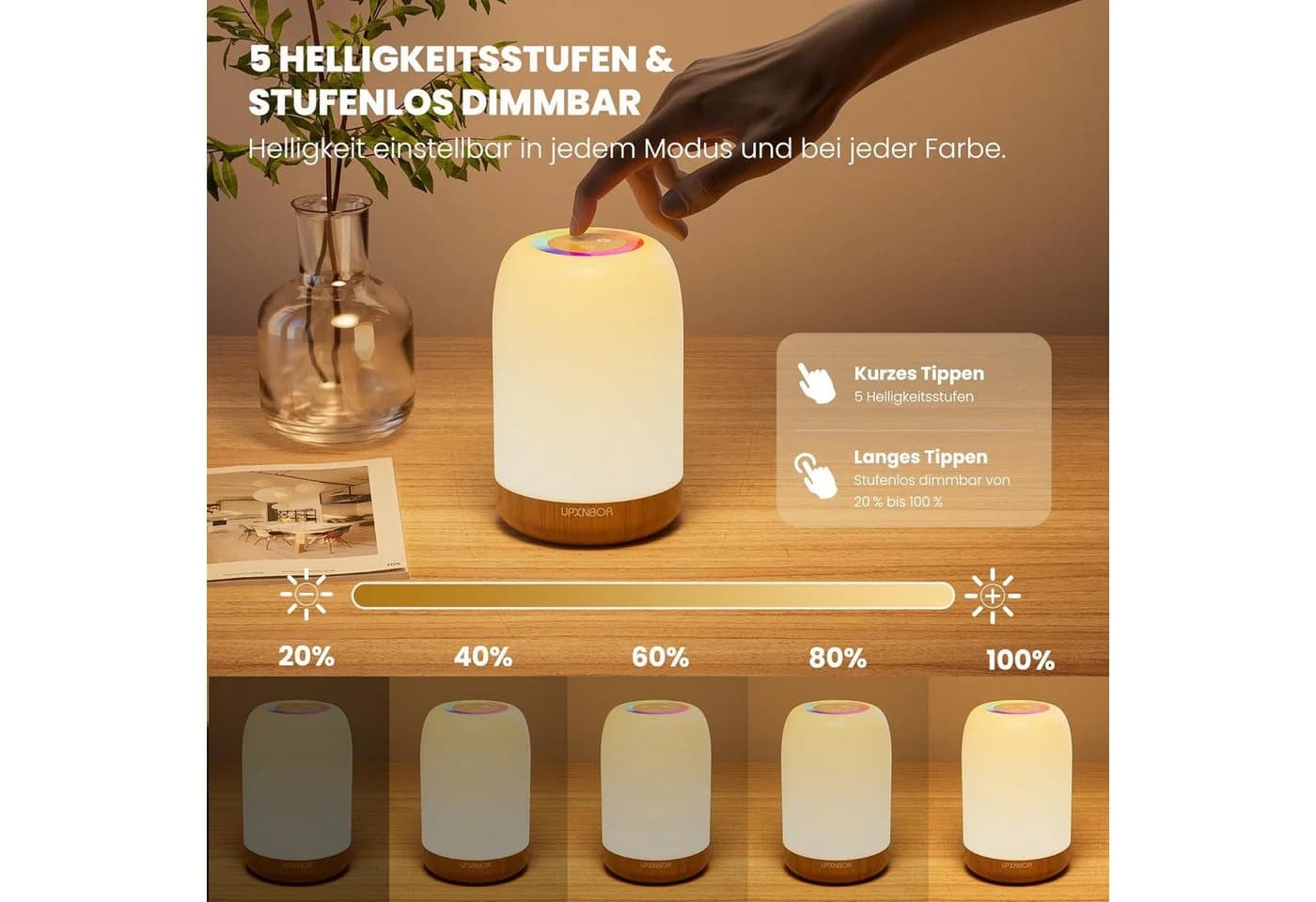 Luckice LED Nachtlicht Touch Dimmbar 256 RGB Farben Holzmaserung - Bild 5