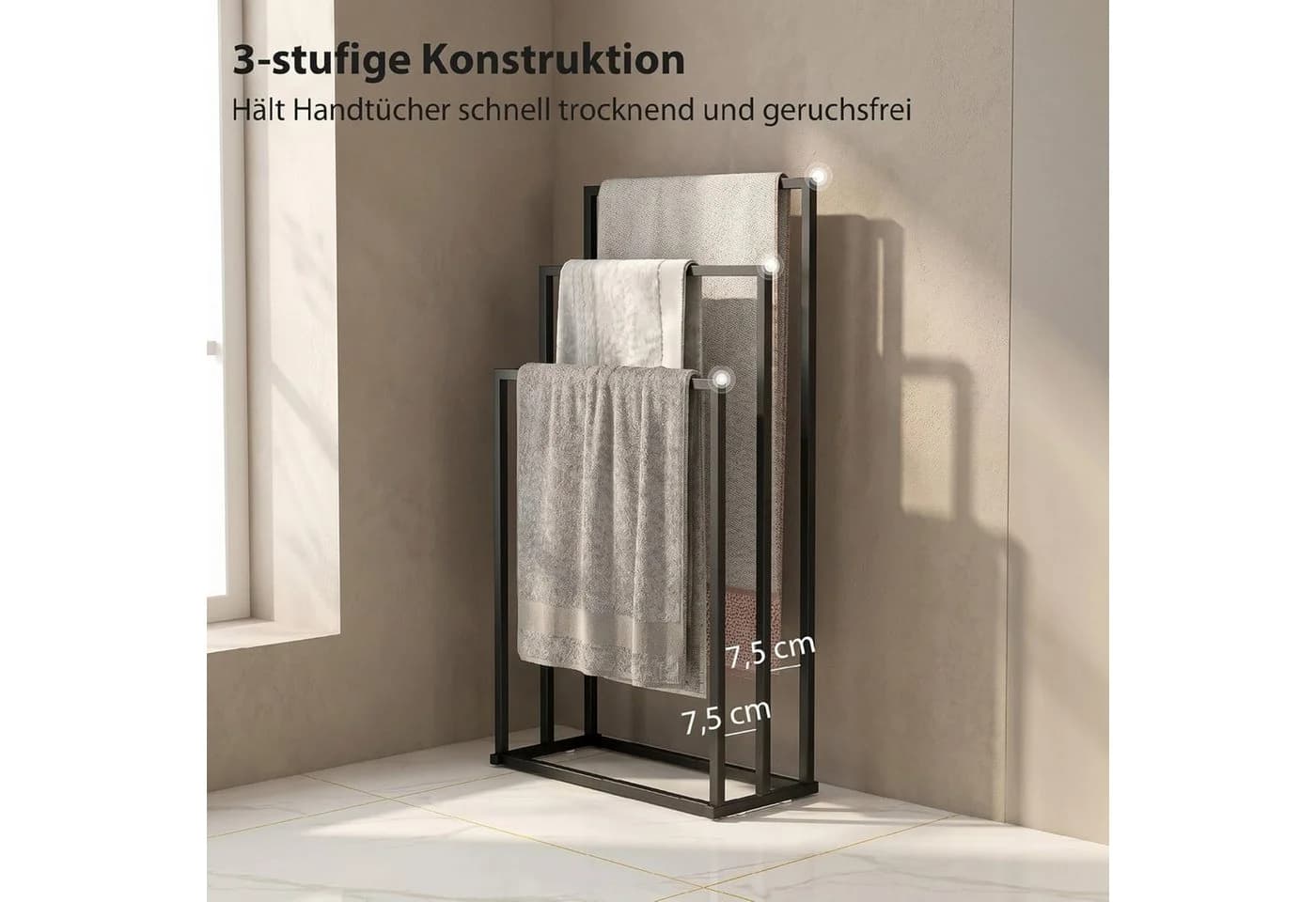 Luckice Teleskop-Handtuchhalter Schwarz Stahl 3 Stangen Freistehend - Bild 4