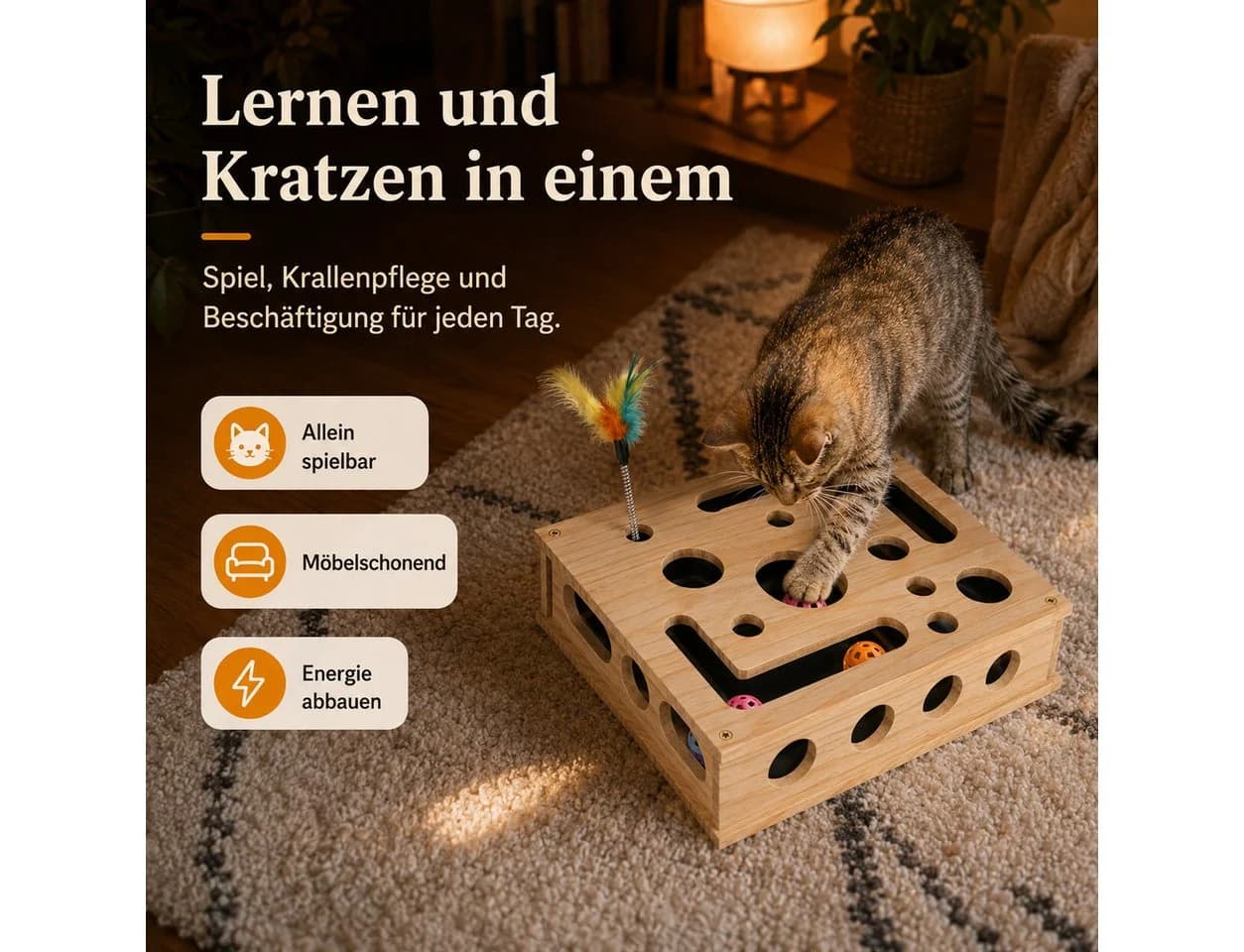 Luckice Katzenspielzeug Fummelbrett Holz mit Kratzfläche - Bild 4