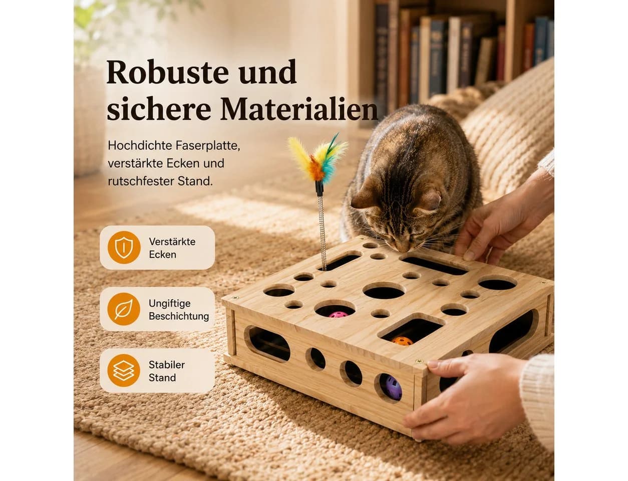 Luckice Katzenspielzeug Fummelbrett Holz mit Kratzfläche - Bild 5