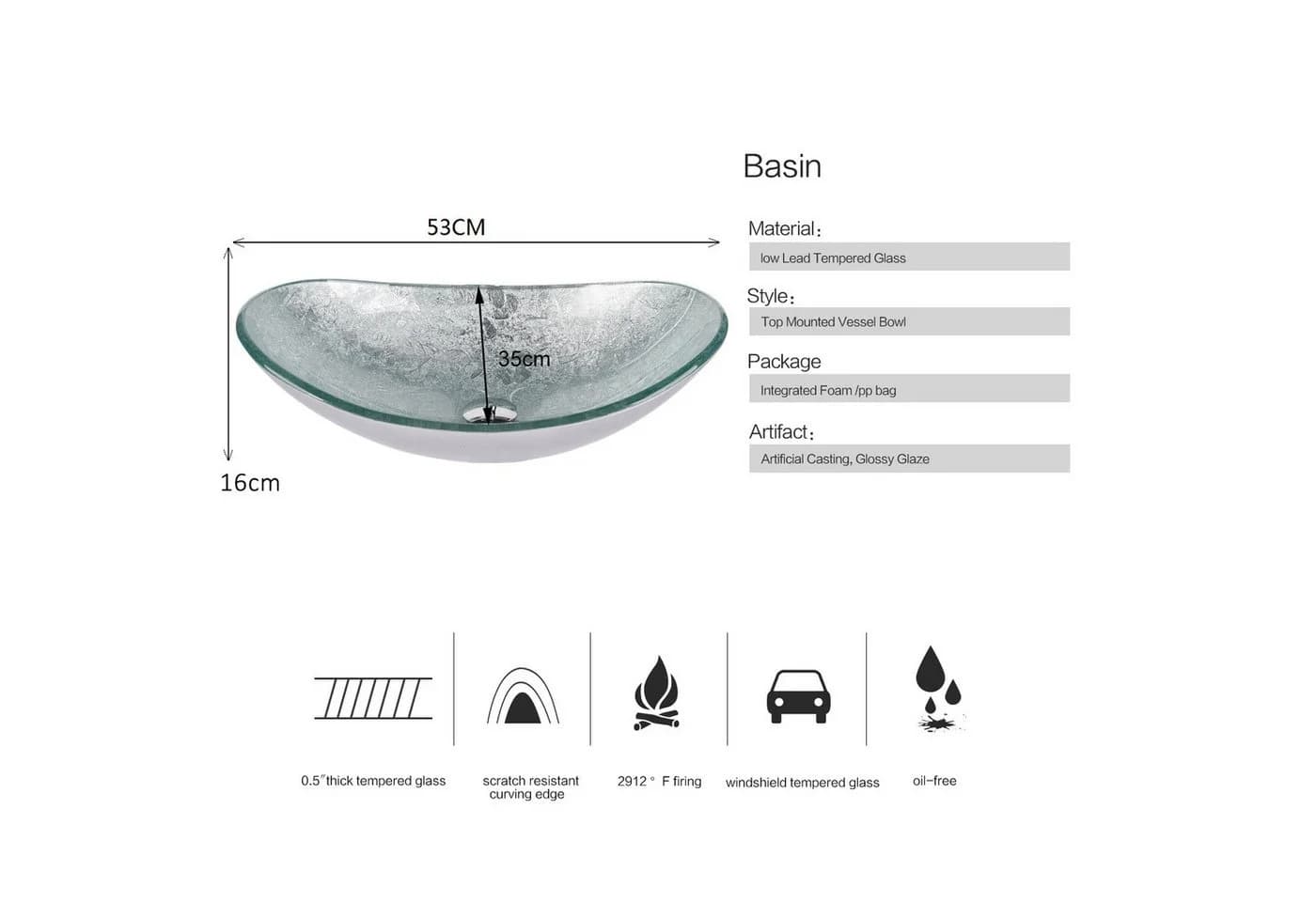 Puluomis Aufsatzwaschbecken Set mit Wasserhahn Oval Glas Silber