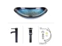 Puluomis Aufsatzwaschbecken Set mit Wasserhahn Oval Blau Glas Bild 1