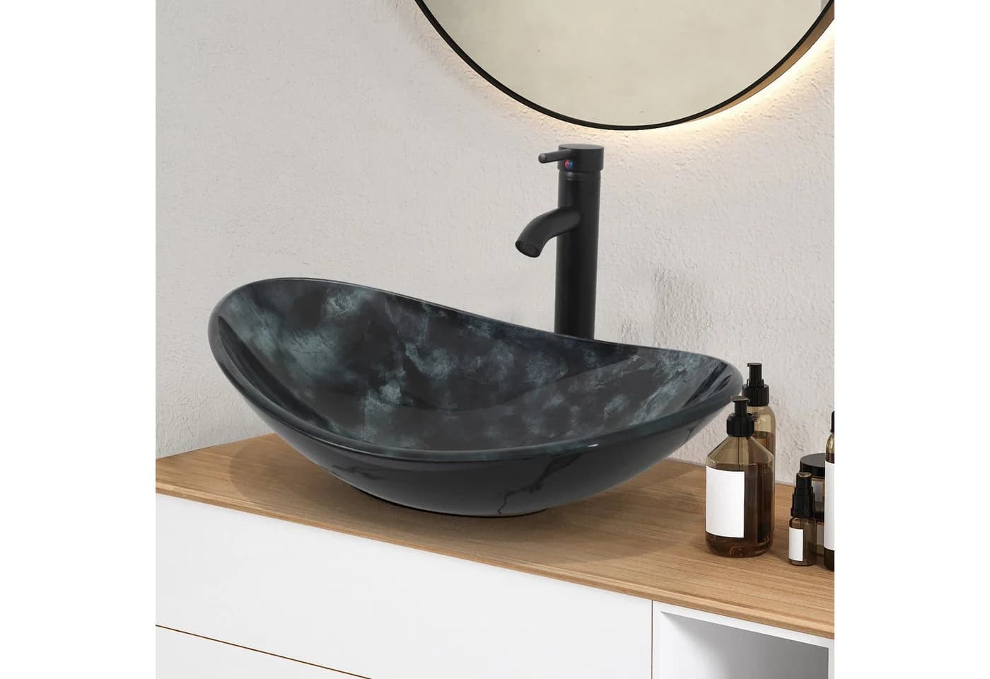 Puluomis Oval Aufsatzwaschbecken mit Wasserhahn Set - Bild 2