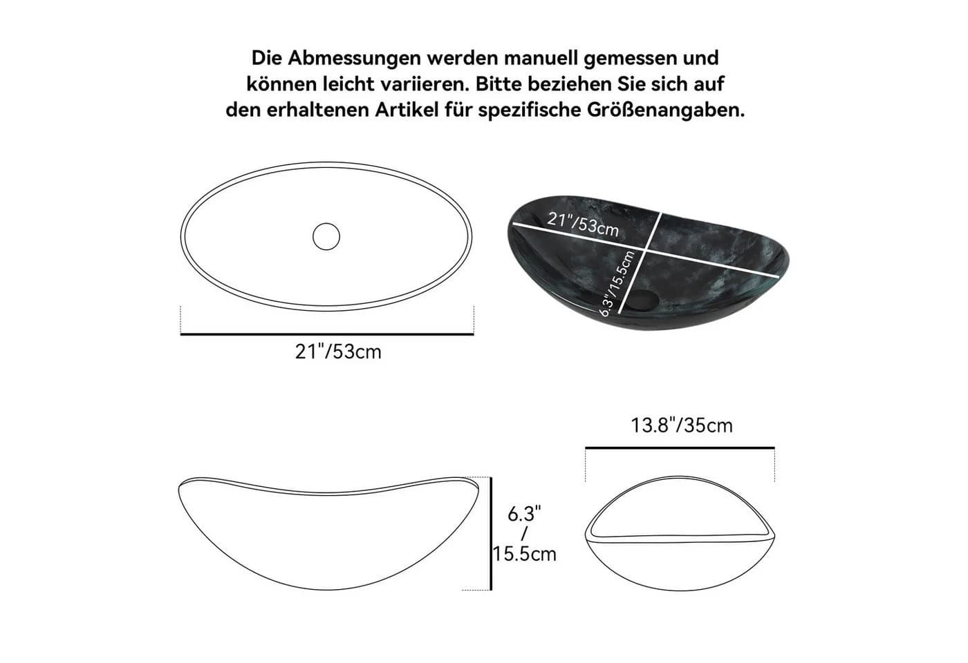Puluomis Oval Aufsatzwaschbecken mit Wasserhahn Set - Bild 4