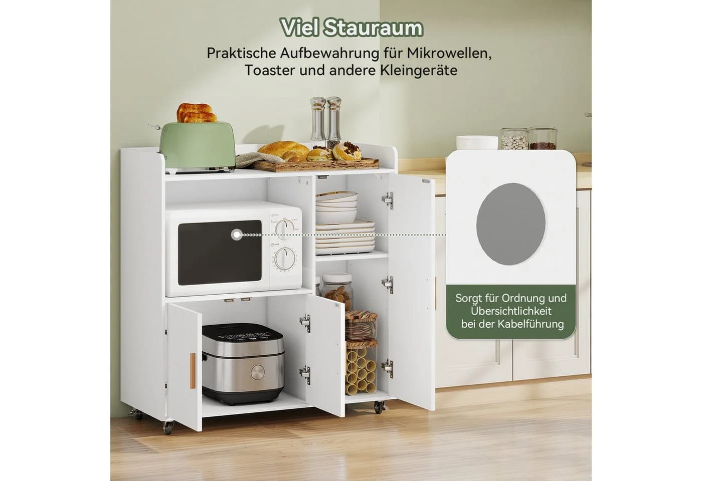 Puluomis Küchenwagen Weiß mit Mikrowellenablage & Rollen - Bild 3
