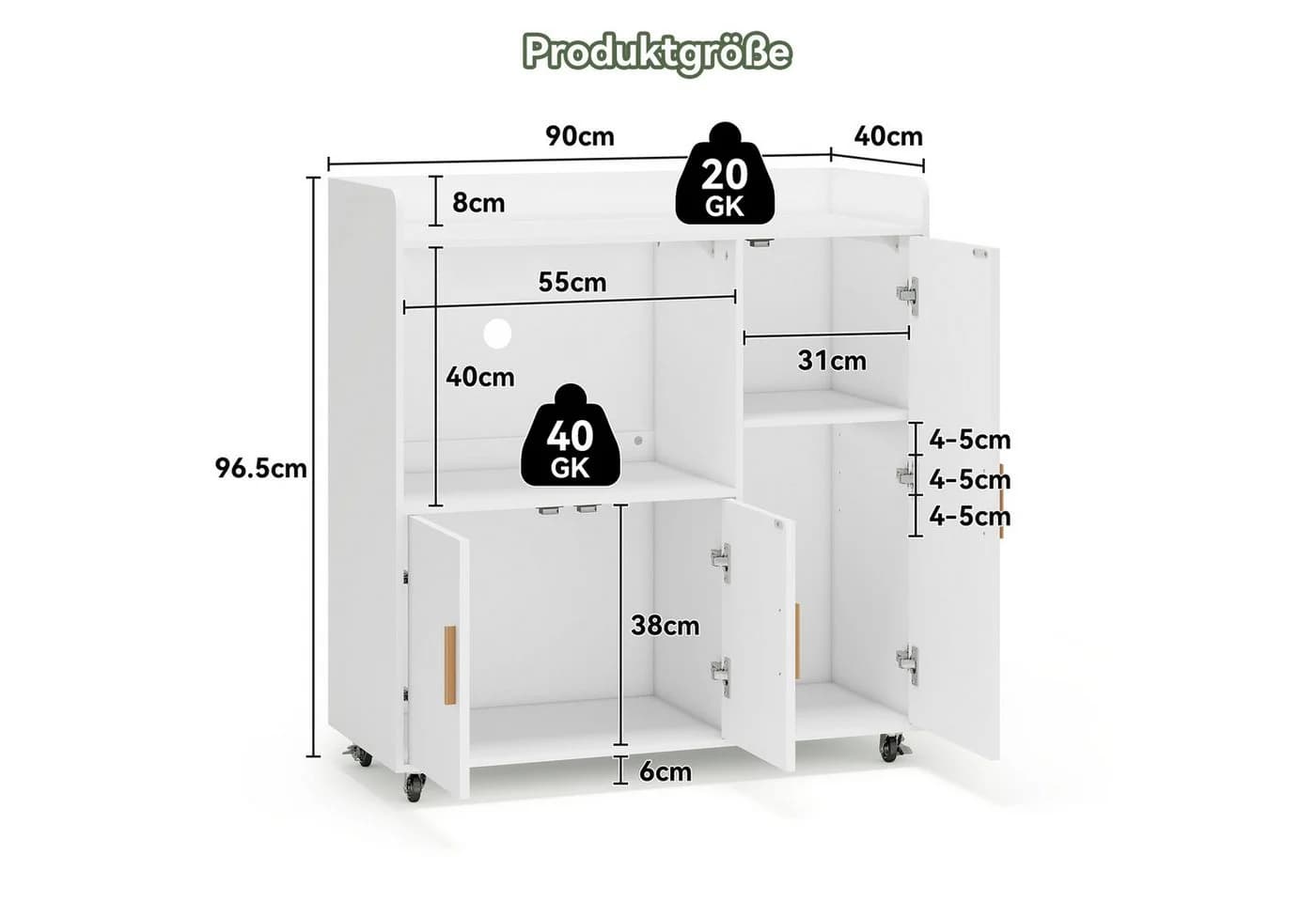 Puluomis Küchenwagen Weiß mit Mikrowellenablage & Rollen - Bild 5