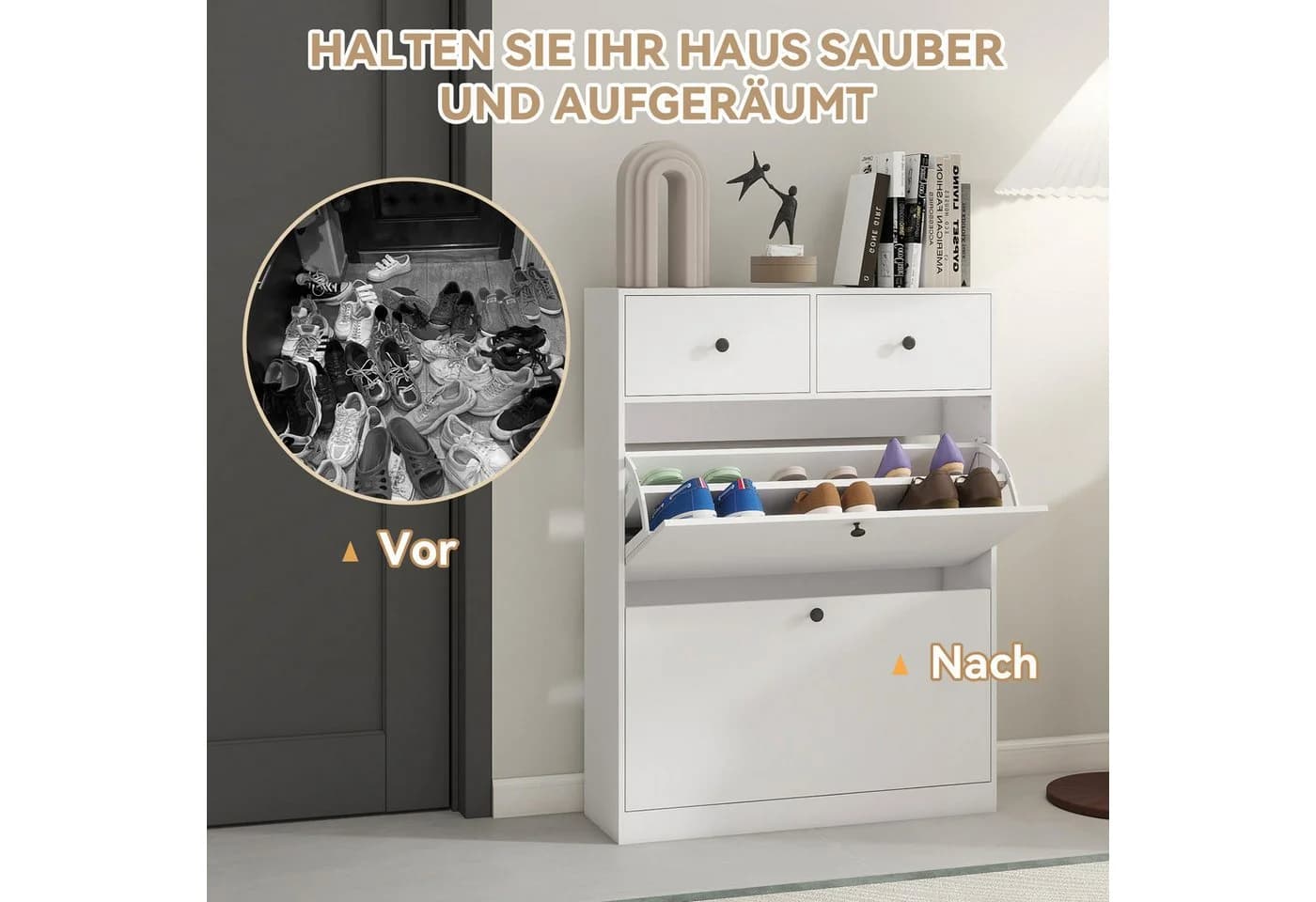 Puluomis Schuhschrank Schuhkipper Weiß mit Kippschutz - Bild 3