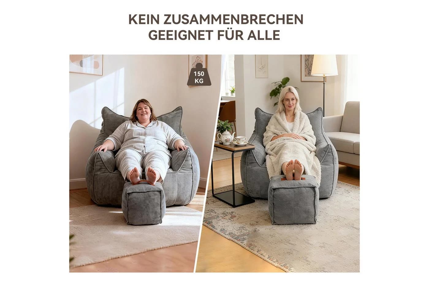 Puluomis XXL Sitzsack mit Fußhocker Grau - Bild 3