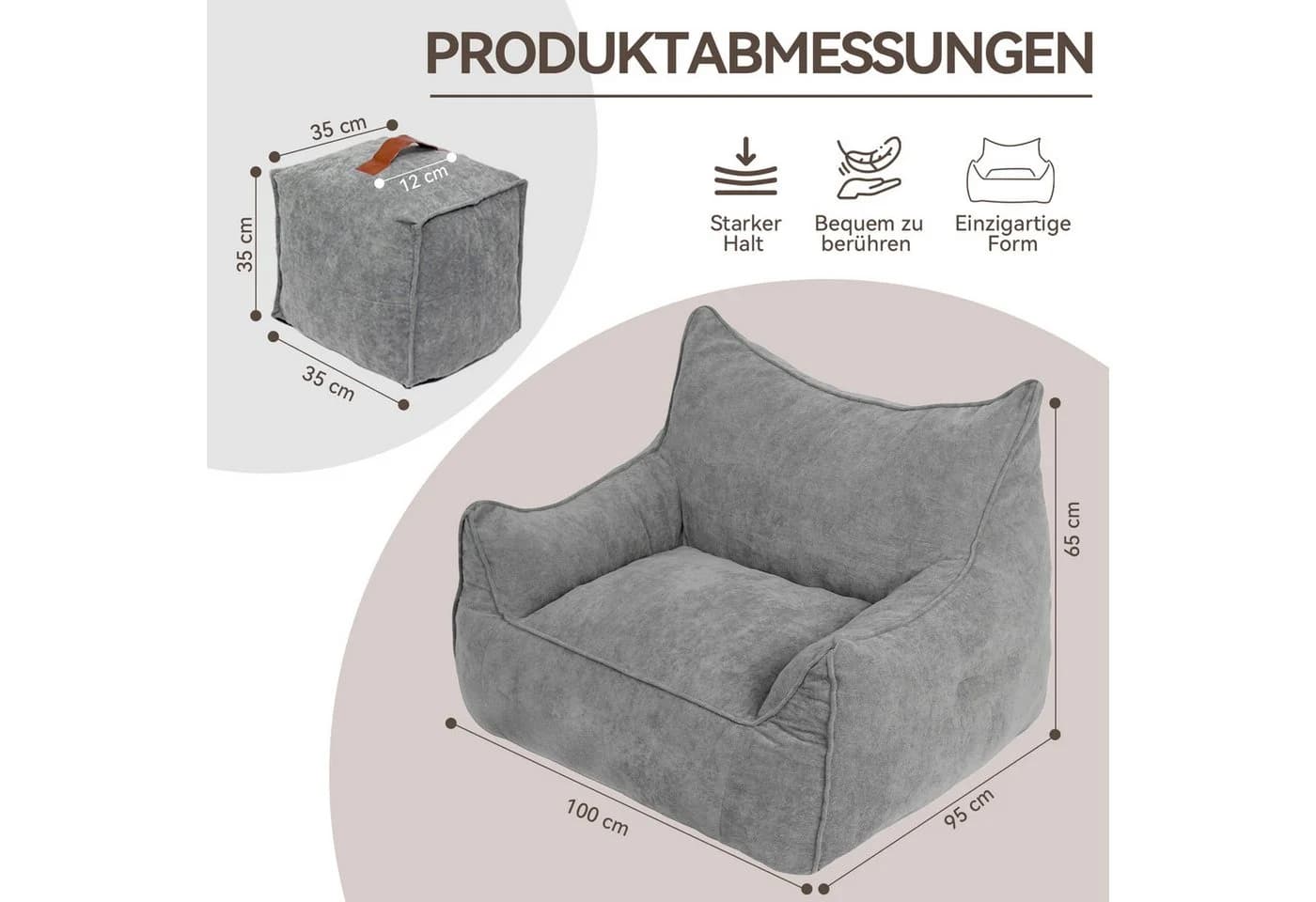 Puluomis XXL Sitzsack mit Fußhocker Grau - Bild 4