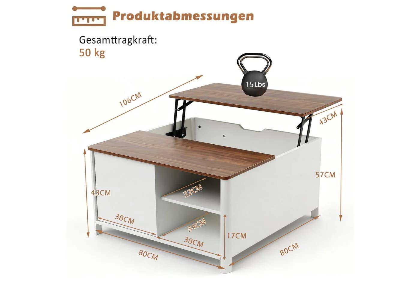 Puluomis Couchtisch mit Lift-Mechanismus Weiß - Bild 5