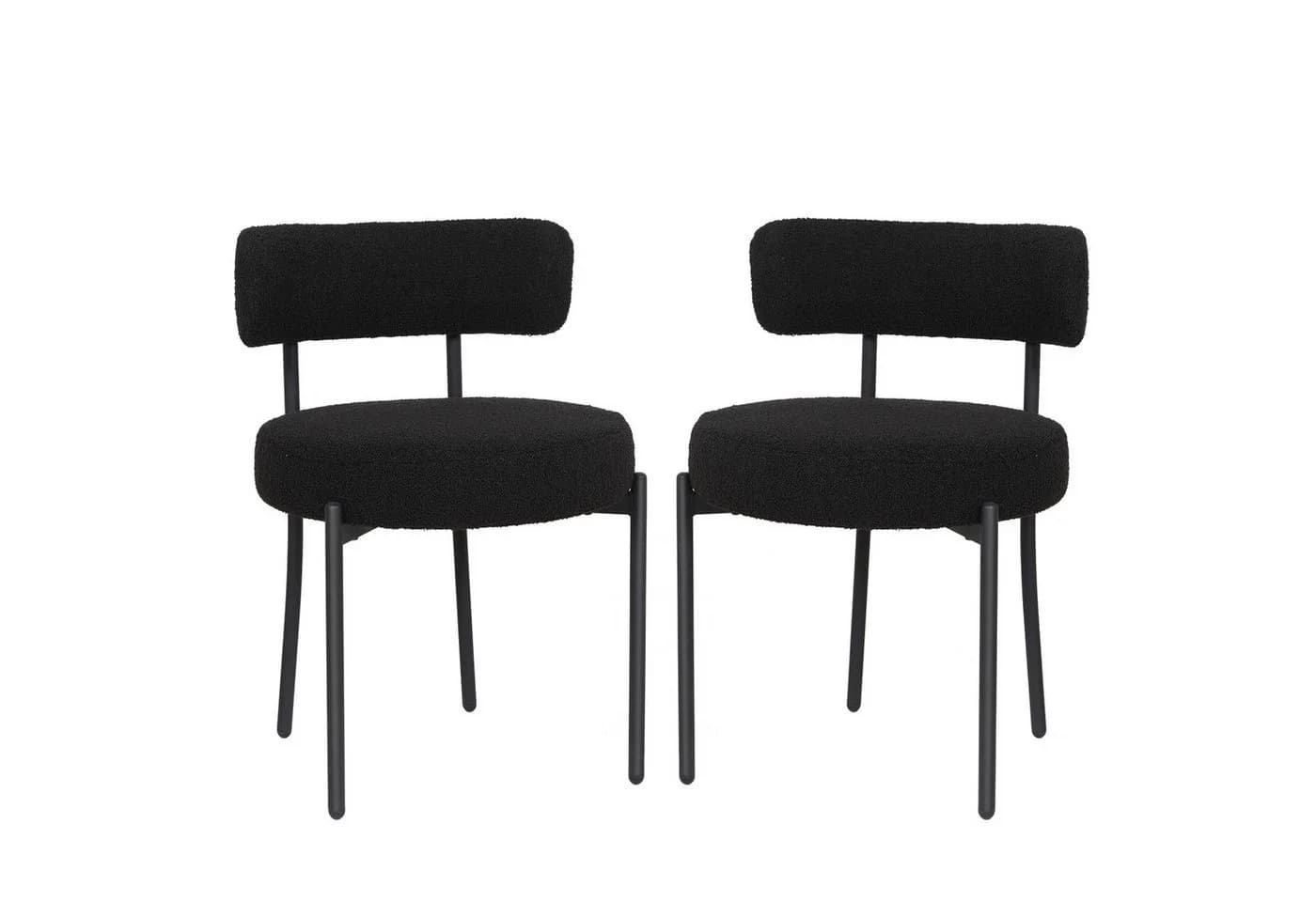Puluomis Esszimmerstuhl Bouclé mit Metallbeinen Schwarz/Weiß Modern Retro - Bild 2