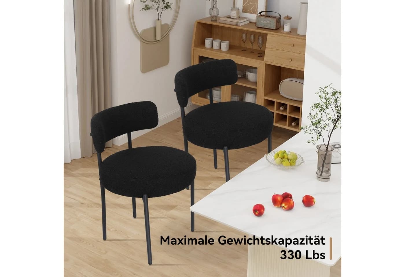 Puluomis Esszimmerstuhl Bouclé mit Metallbeinen Schwarz/Weiß Modern Retro - Bild 3