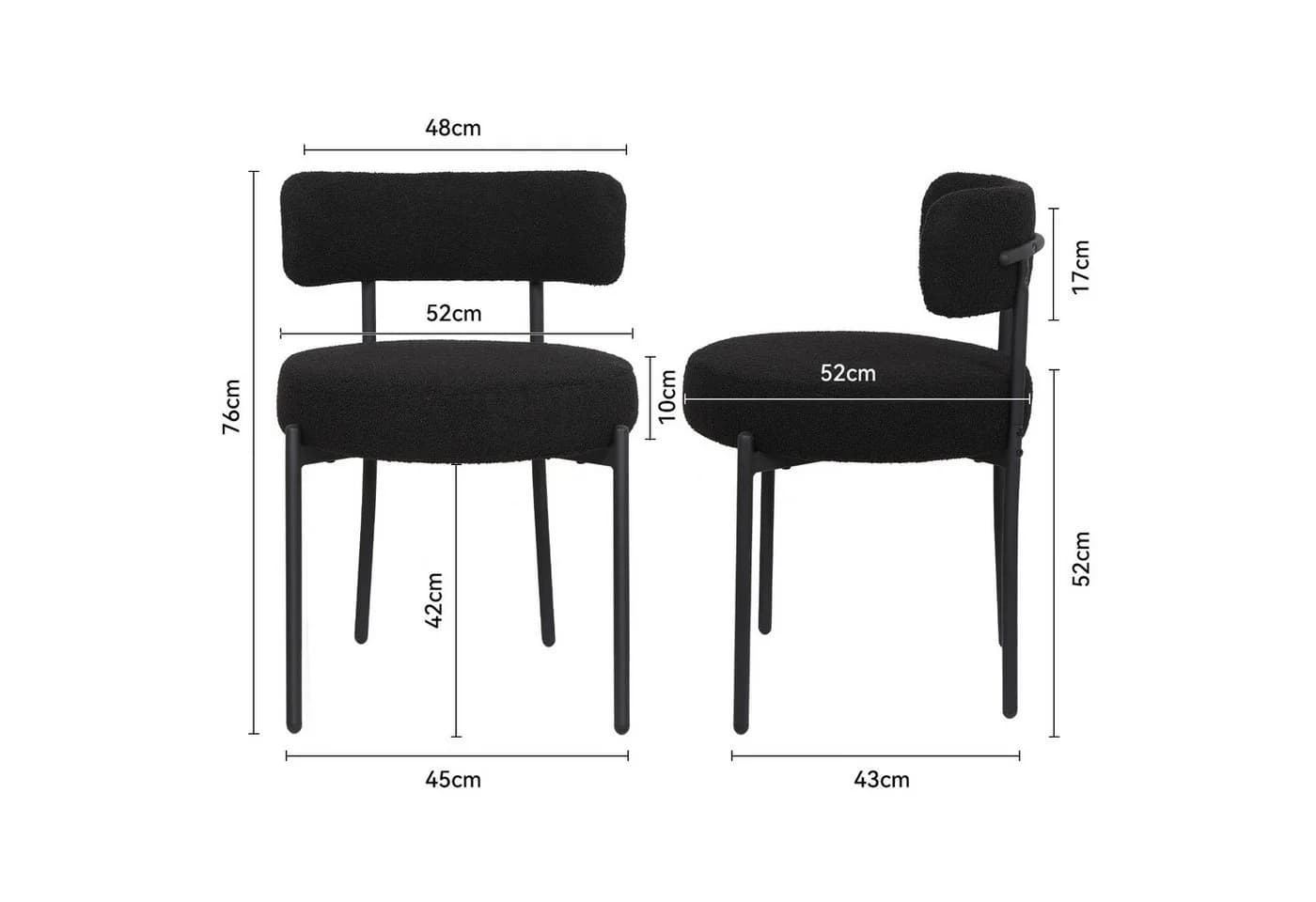 Puluomis Esszimmerstuhl Bouclé mit Metallbeinen Schwarz/Weiß Modern Retro - Bild 5