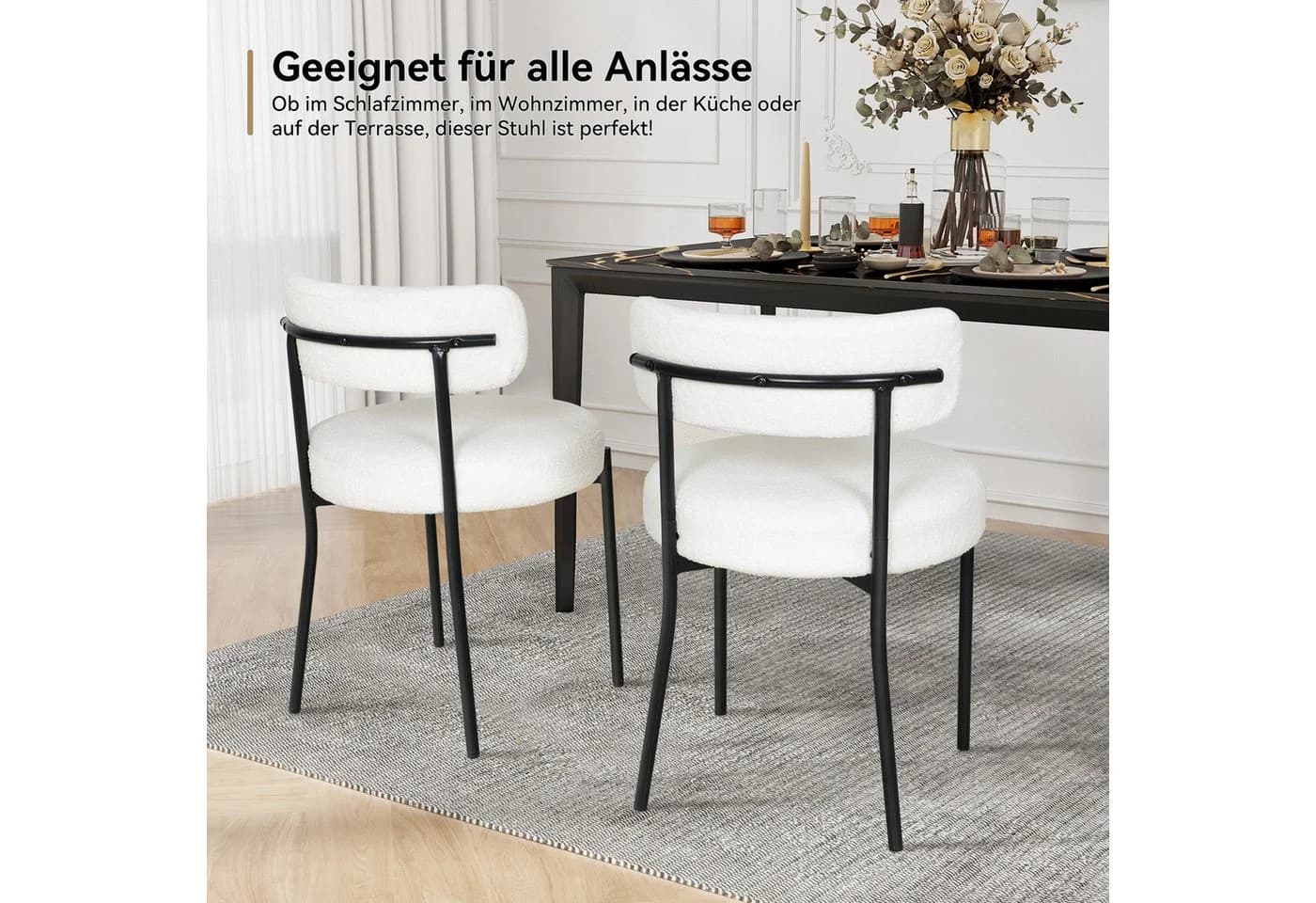Puluomis Esszimmerstuhl Bouclé mit Metallbeinen, Weiß/Schwarz - Bild 4