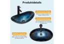 Puluomis Aufsatzwaschbecken Set mit Wasserhahn Oval Dunkelblau Glas Bild 3