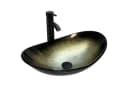 Puluomis Aufsatzwaschbecken Set mit Wasserhahn Oval Glas Gold/Schwarz Bild 2