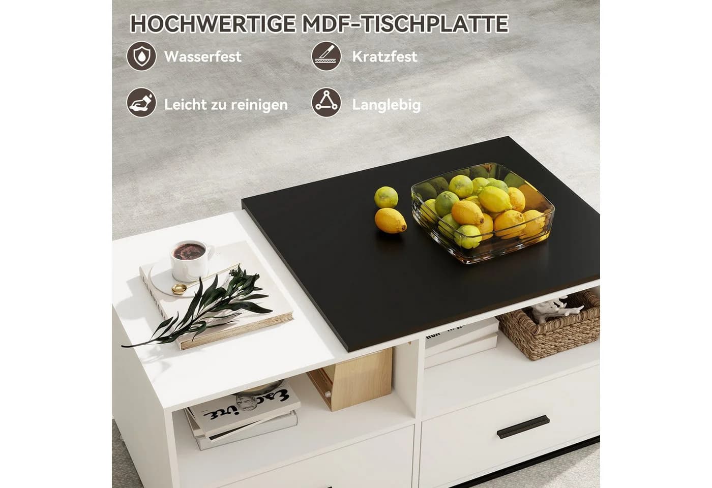 Puluomis Couchtisch ausziehbar mit Rollen und Stauraum Schwarz Weiß - Bild 4