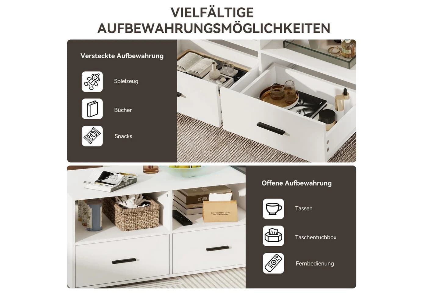 Puluomis Couchtisch ausziehbar mit Rollen und Stauraum Schwarz Weiß - Bild 5