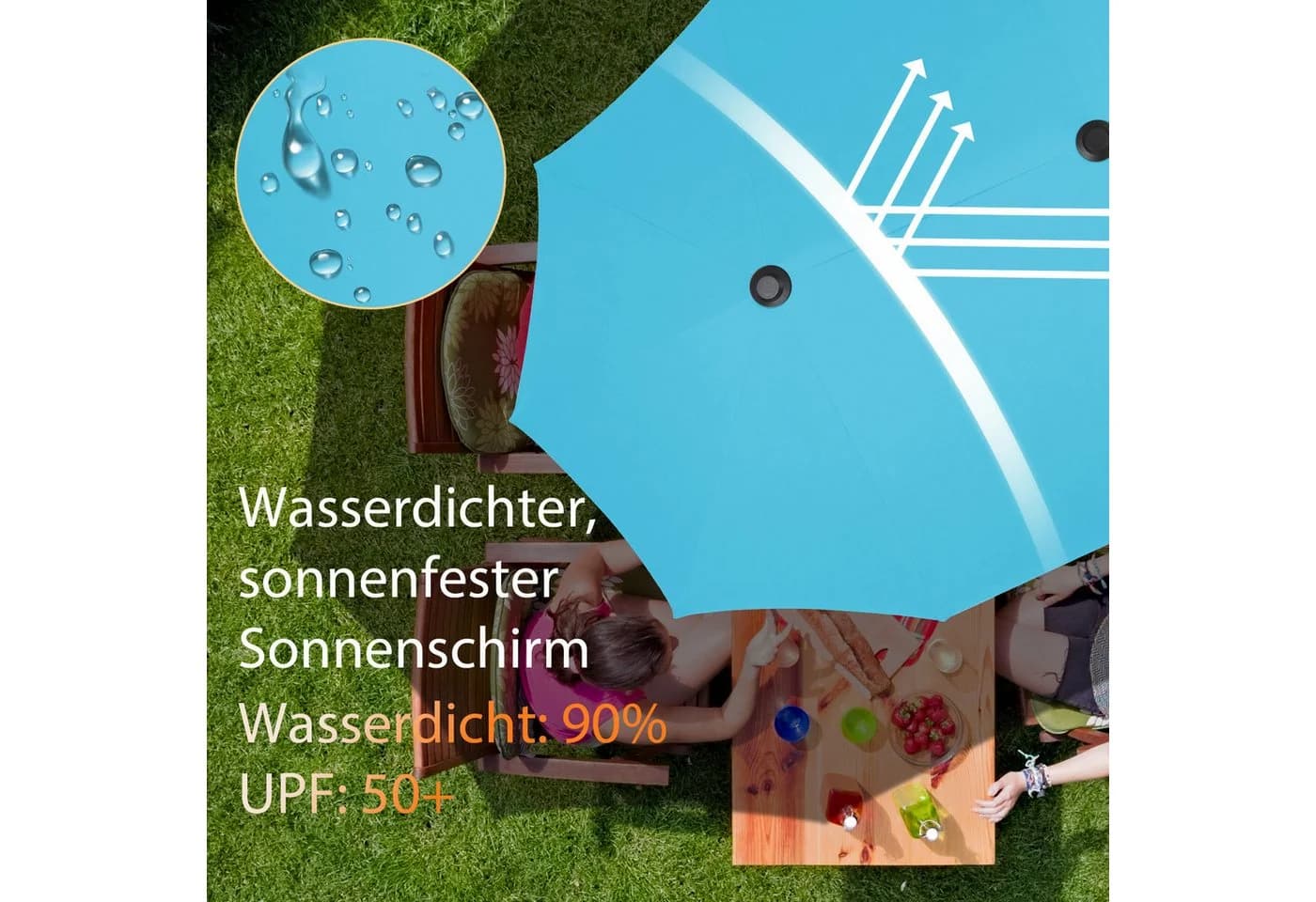 Puluomis Sonnenschirm Grau/Beige mit Kurbel UPF 50+