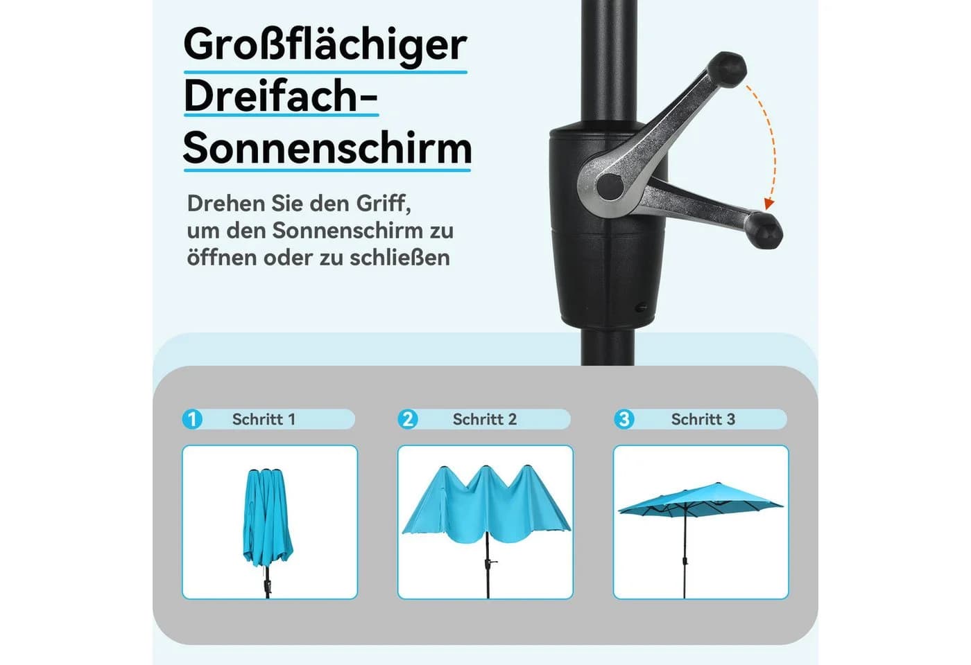 Puluomis Sonnenschirm Grau/Beige mit Kurbel UPF 50+ - Bild 4