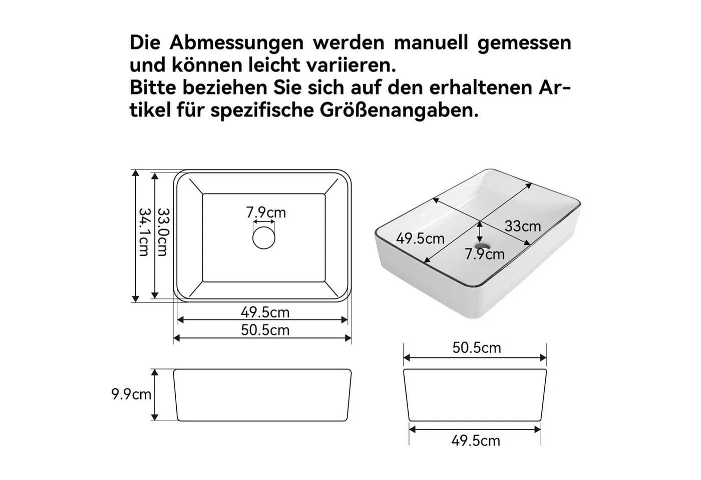 Puluomis Aufsatzwaschbecken Set mit Wasserhahn Keramik Weiß/Schwarz - Bild 5