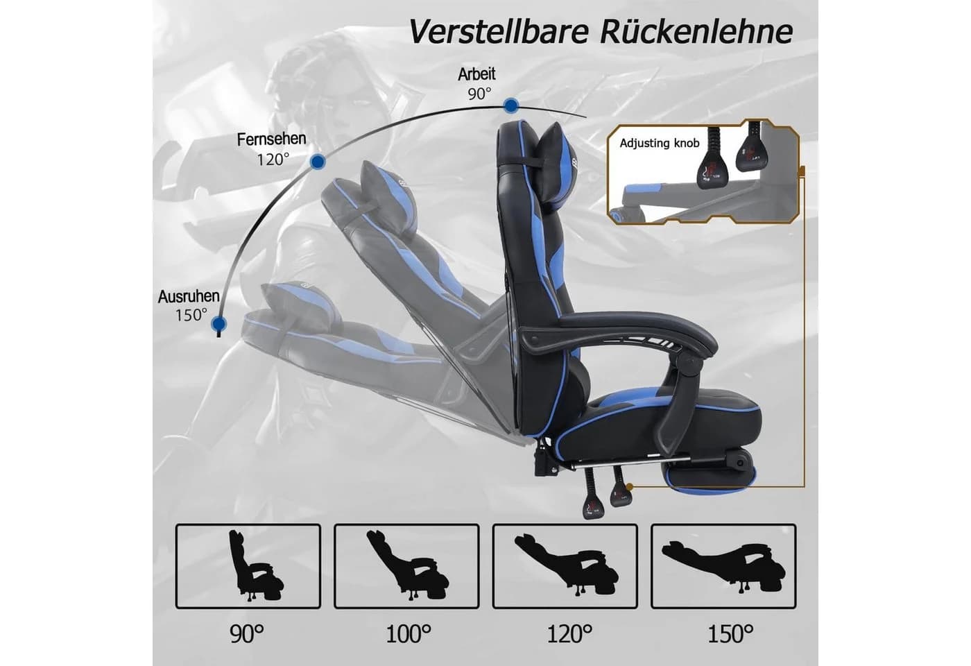 Puluomis Gaming-Stuhl mit Fußstütze Blau