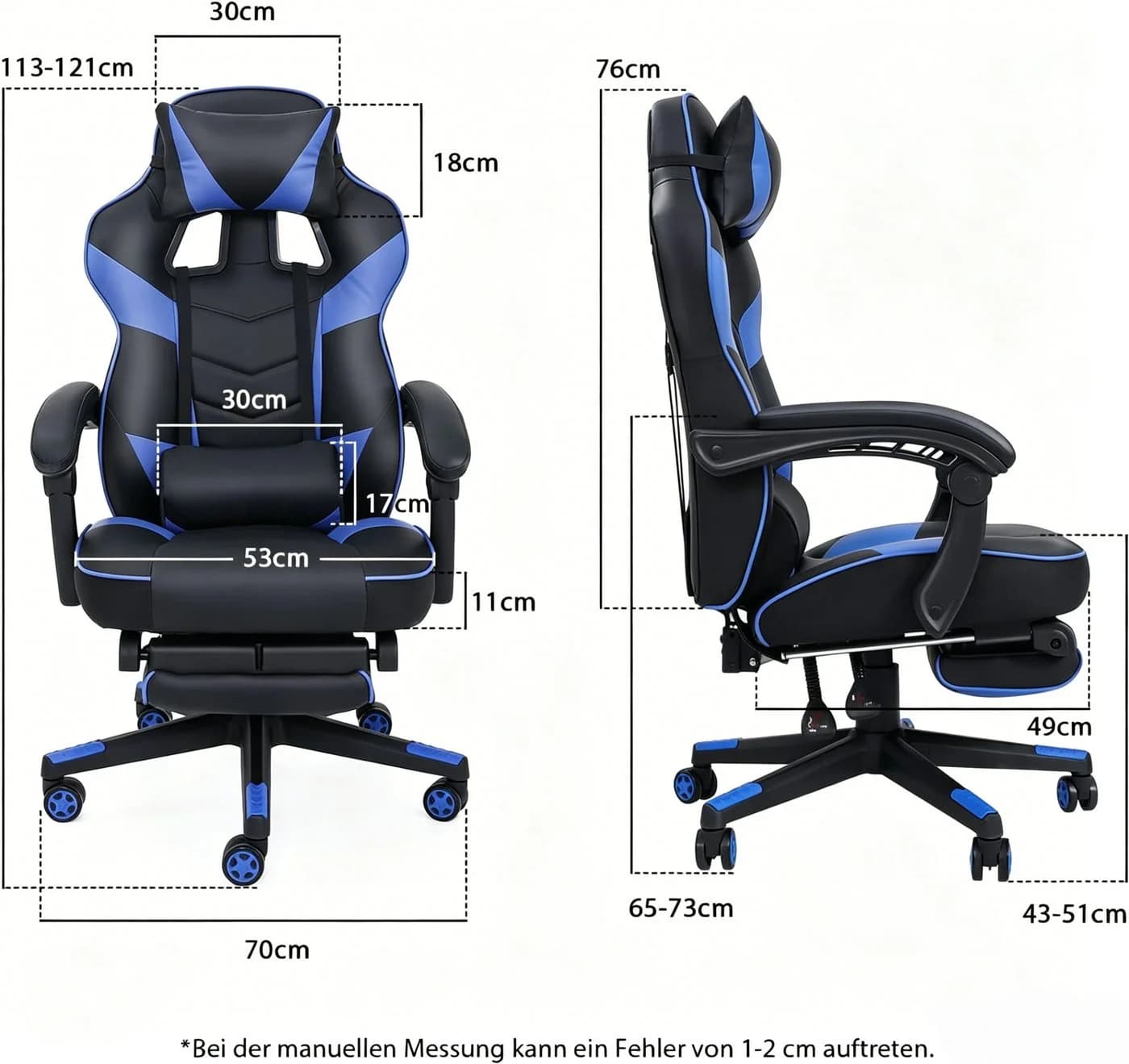 Puluomis Gaming-Stuhl mit Fußstütze Blau - Bild 4