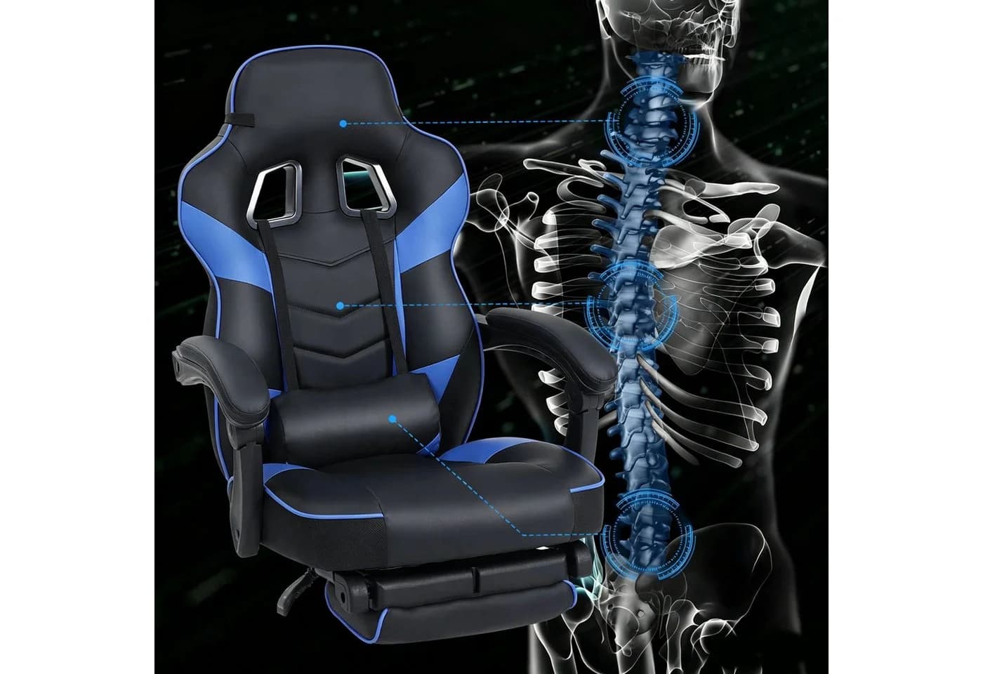 Puluomis Gaming-Stuhl mit Fußstütze Blau - Bild 5