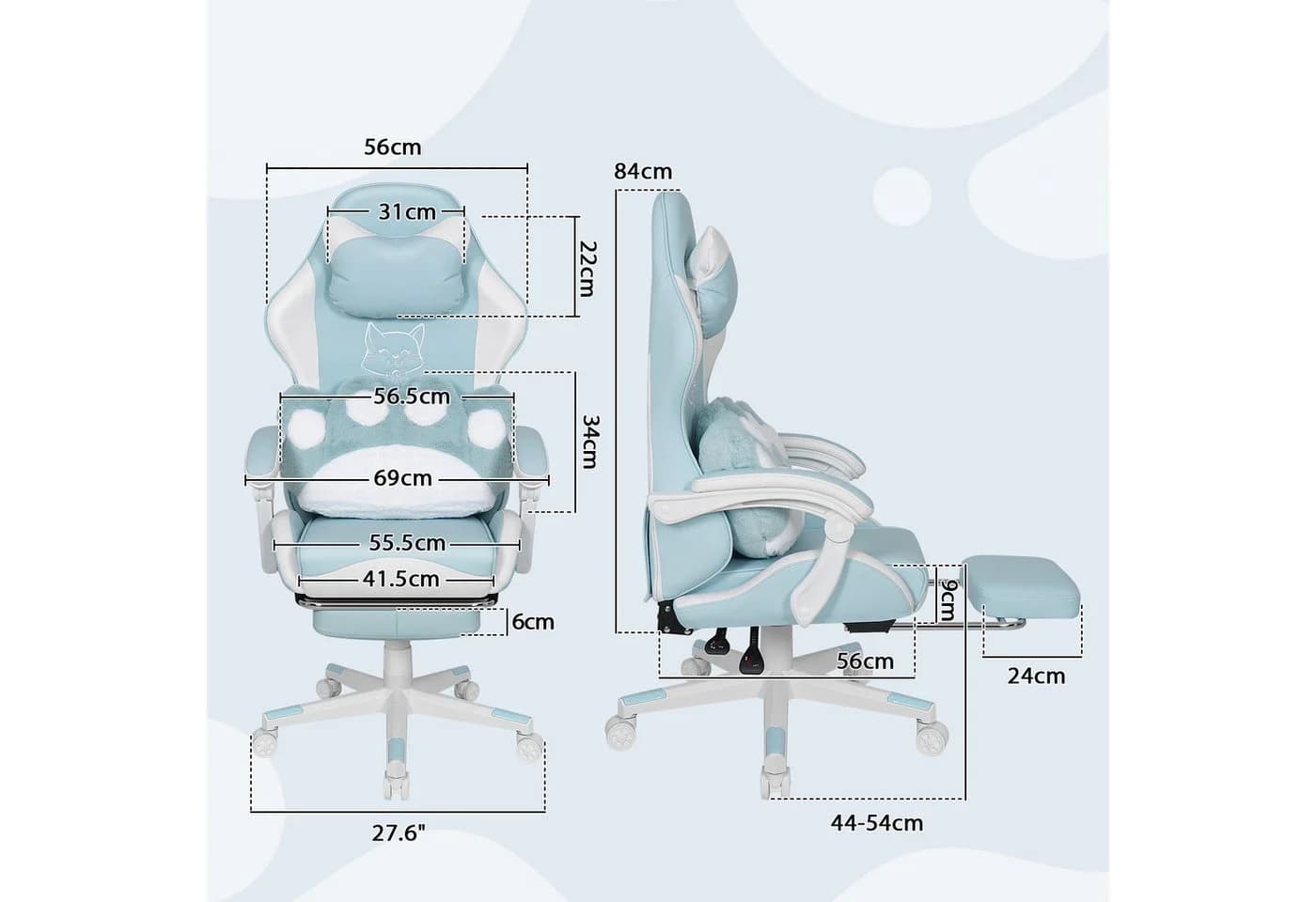 Puluomis Gaming-Stuhl Bürostuhl Ergonomisch Pink mit Katzenmotiv & Fußstütze - Bild 5