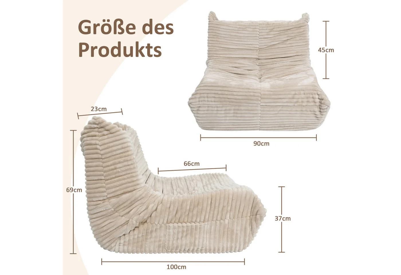 Puluomis Sitzsack XXL Beige 30D Neuschwamm-Füllung - Bild 5
