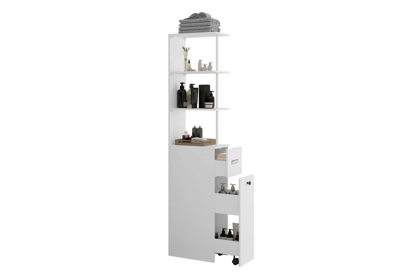 Puluomis Badkommode Hochschrank schmal mit Schubladen weiß/schwarz - Bild 2