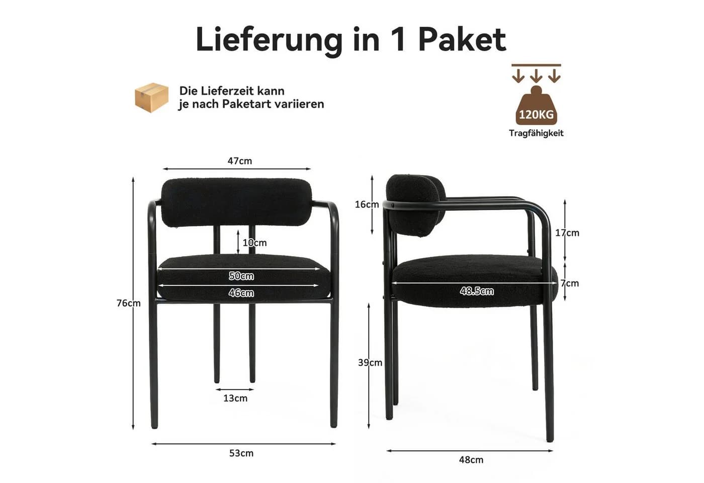 Puluomis Esszimmerstuhl mit Armlehnen weiß Teddyfleece - Bild 3