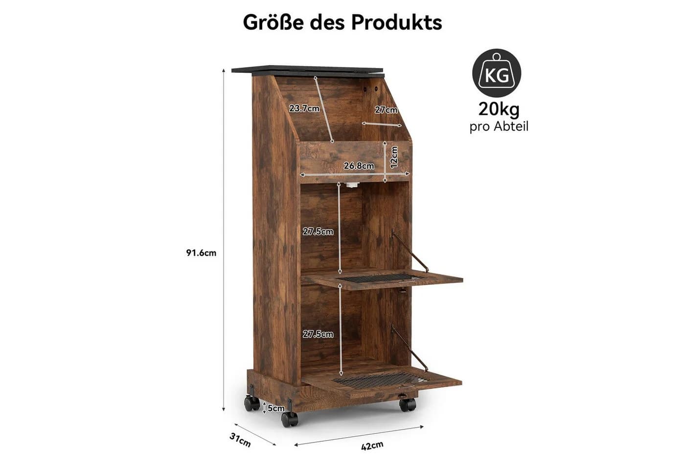 Puluomis Vorratsdose Kartoffelbox mit Rollen und Belüftung Braun/Schwarz - Bild 3
