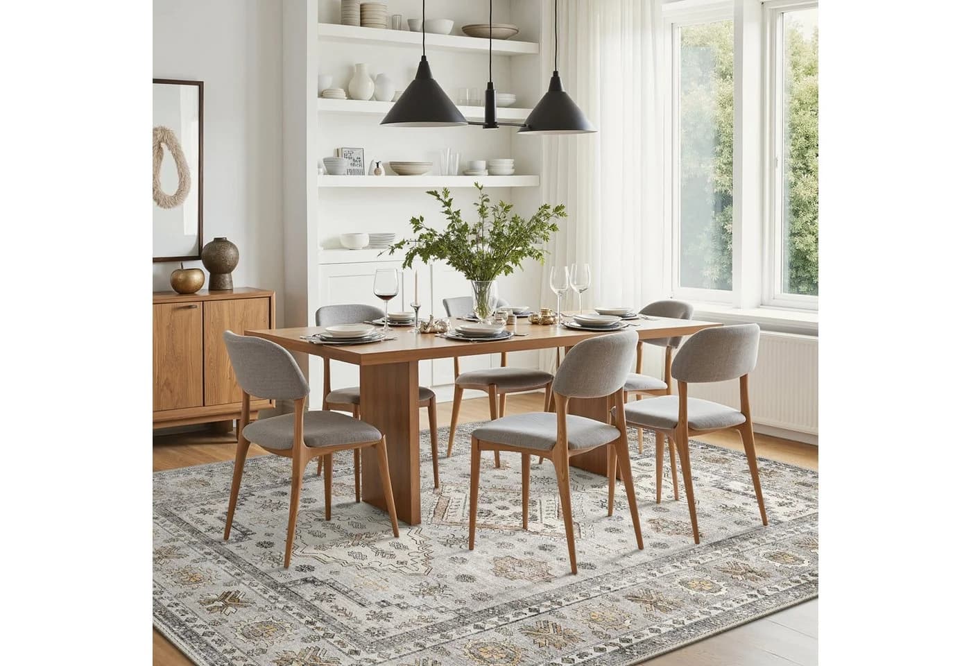 GENIMO Teppich Boho Orange-Grau Kurzflor waschbar