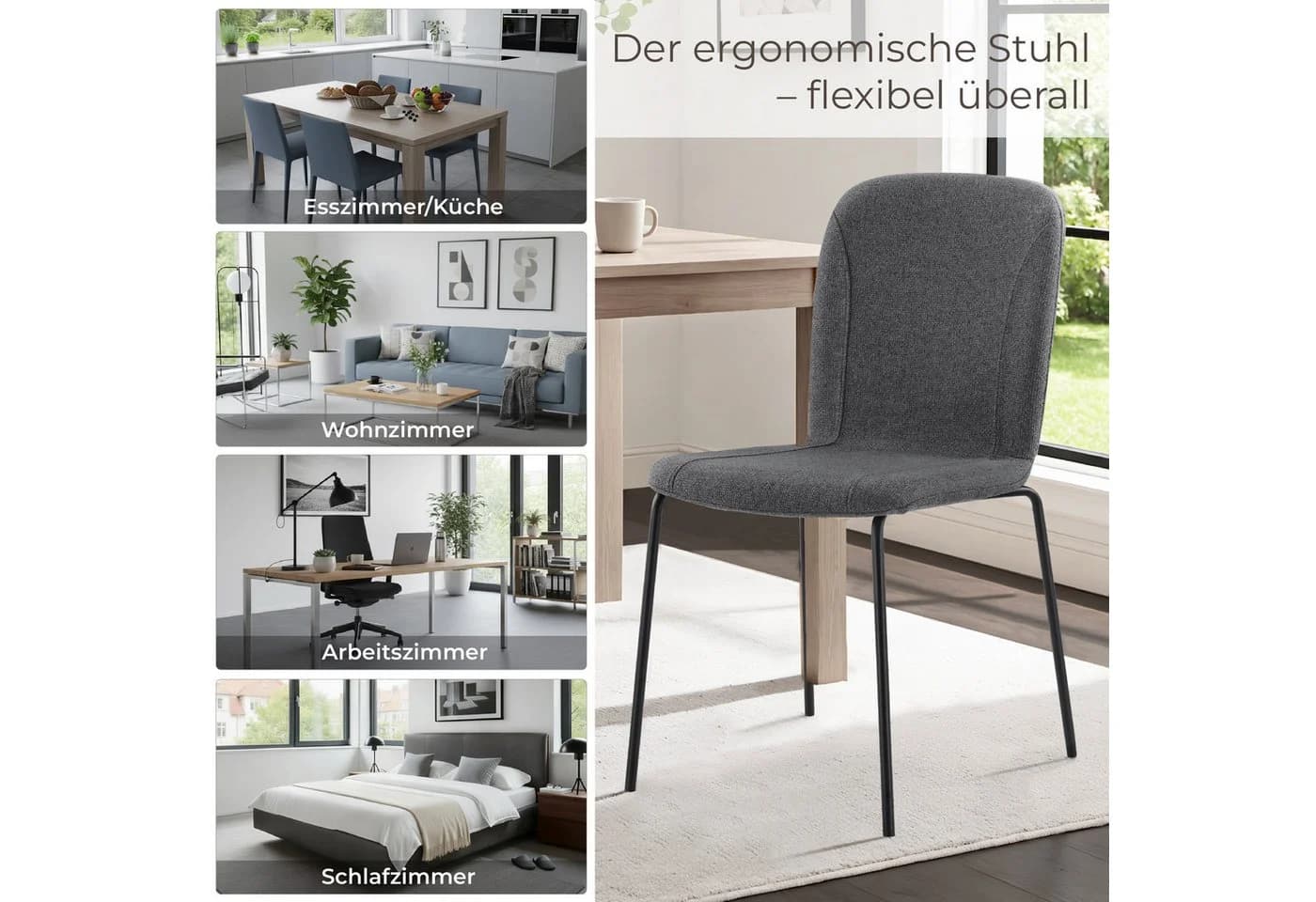 CHITA Polsterstuhl (Set, 4 St) 4-Fuß-Stuhl Stapelstuhl Esszimmerstuhl Metallgestell - Bild 5