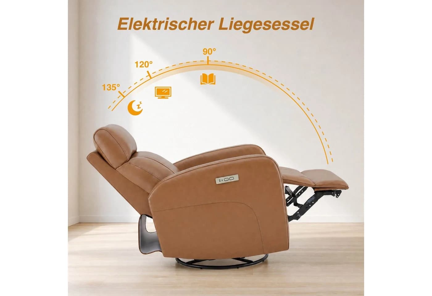 CHITA Elektrischer Relaxsessel Echtleder Braun 270° drehbar - Bild 3
