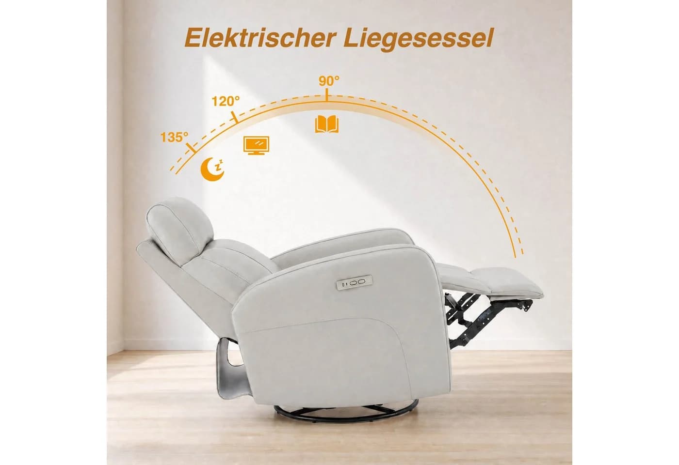 CHITA Elektrischer Relaxsessel Grau 270° drehbar mit Liegefunktion - Bild 3