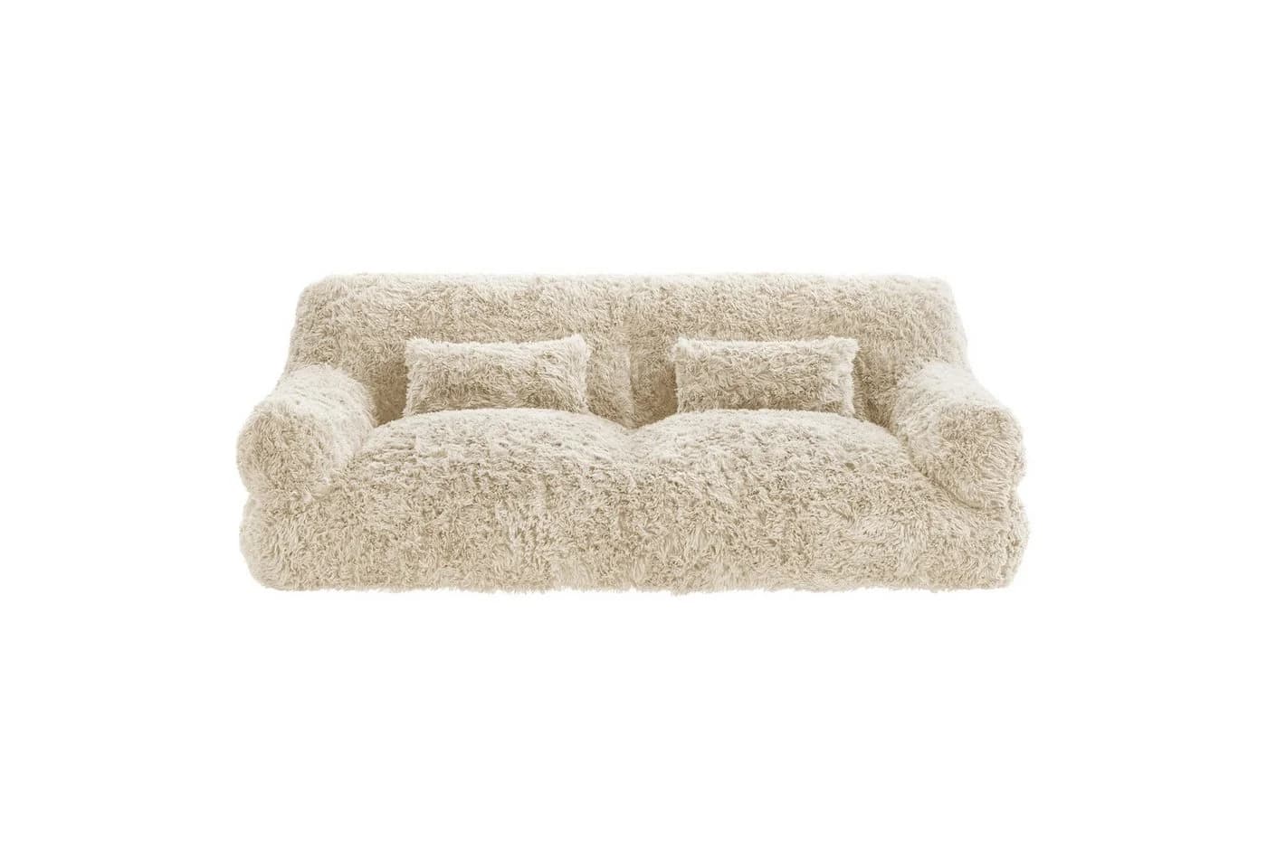 CHITA 2-Sitzer Sofa Beige mit Kissen & Decke, Chenille, Vakuum-Kompression - Bild 5