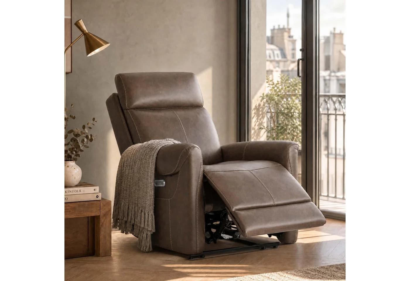 CHITA Elektrischer Relaxsessel Wall-Hugger Kunstleder Braun - Bild 3